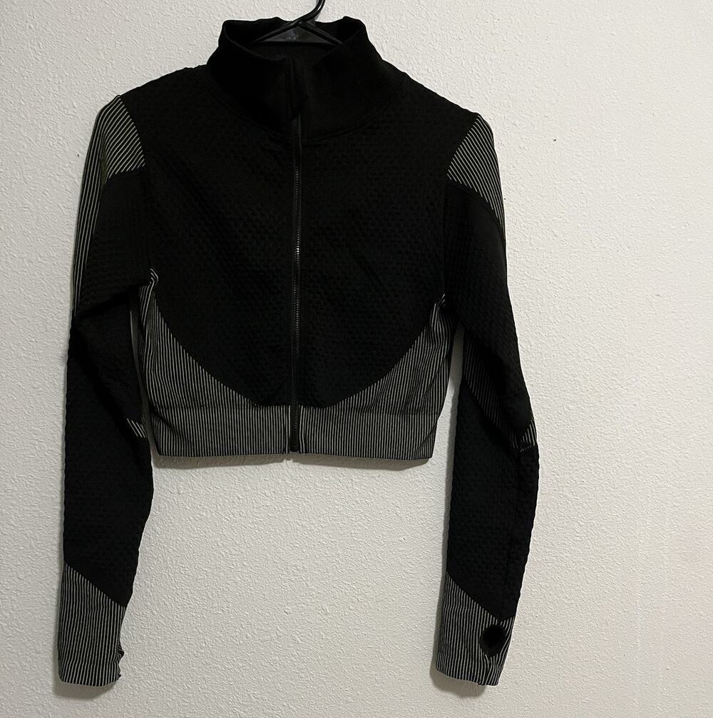 Women’s Cropped Full Zip Jacket High Neck Athletic Stretch Colorblock M